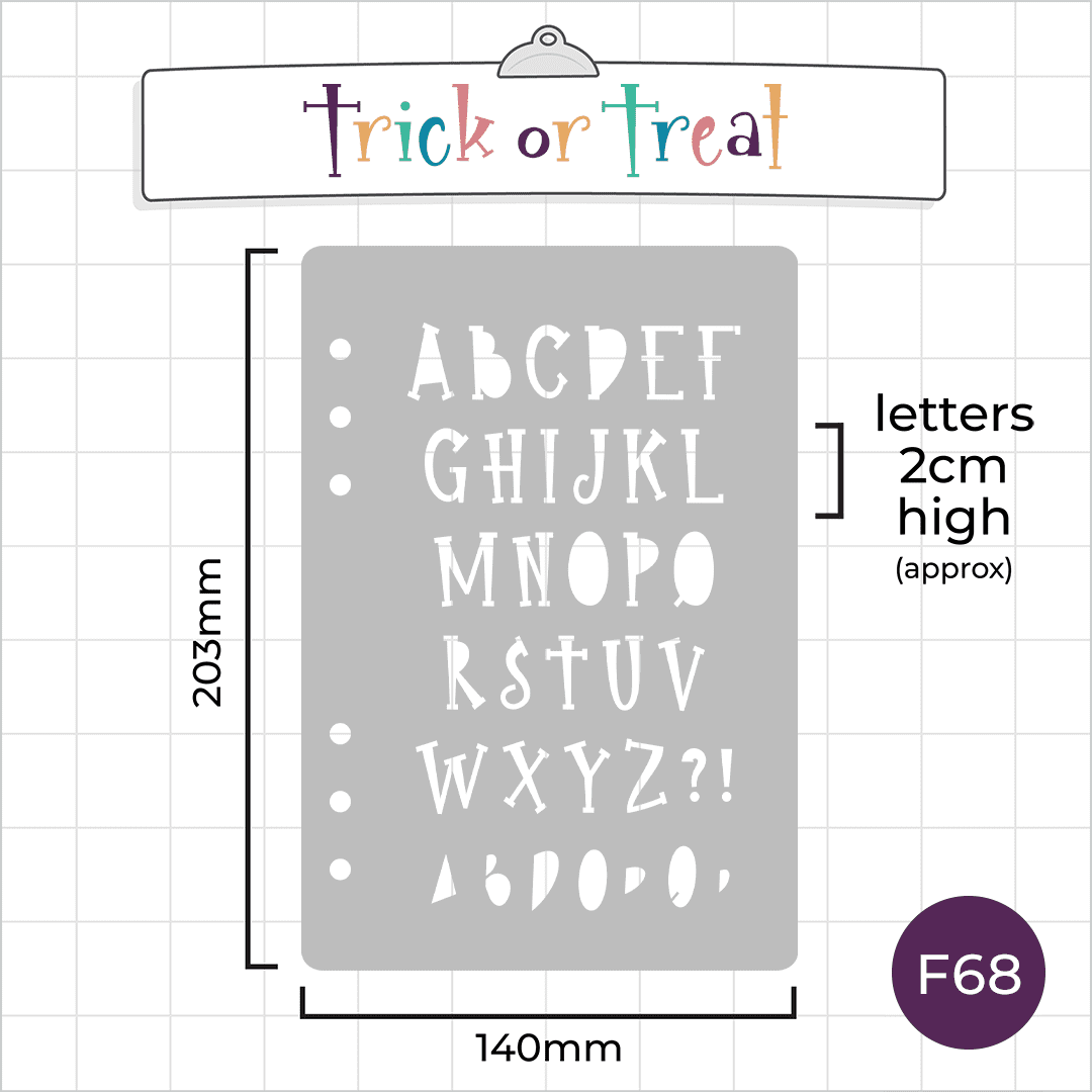 Trick or Treat - A5 Stencil - Upper or Lower Case Alphabet