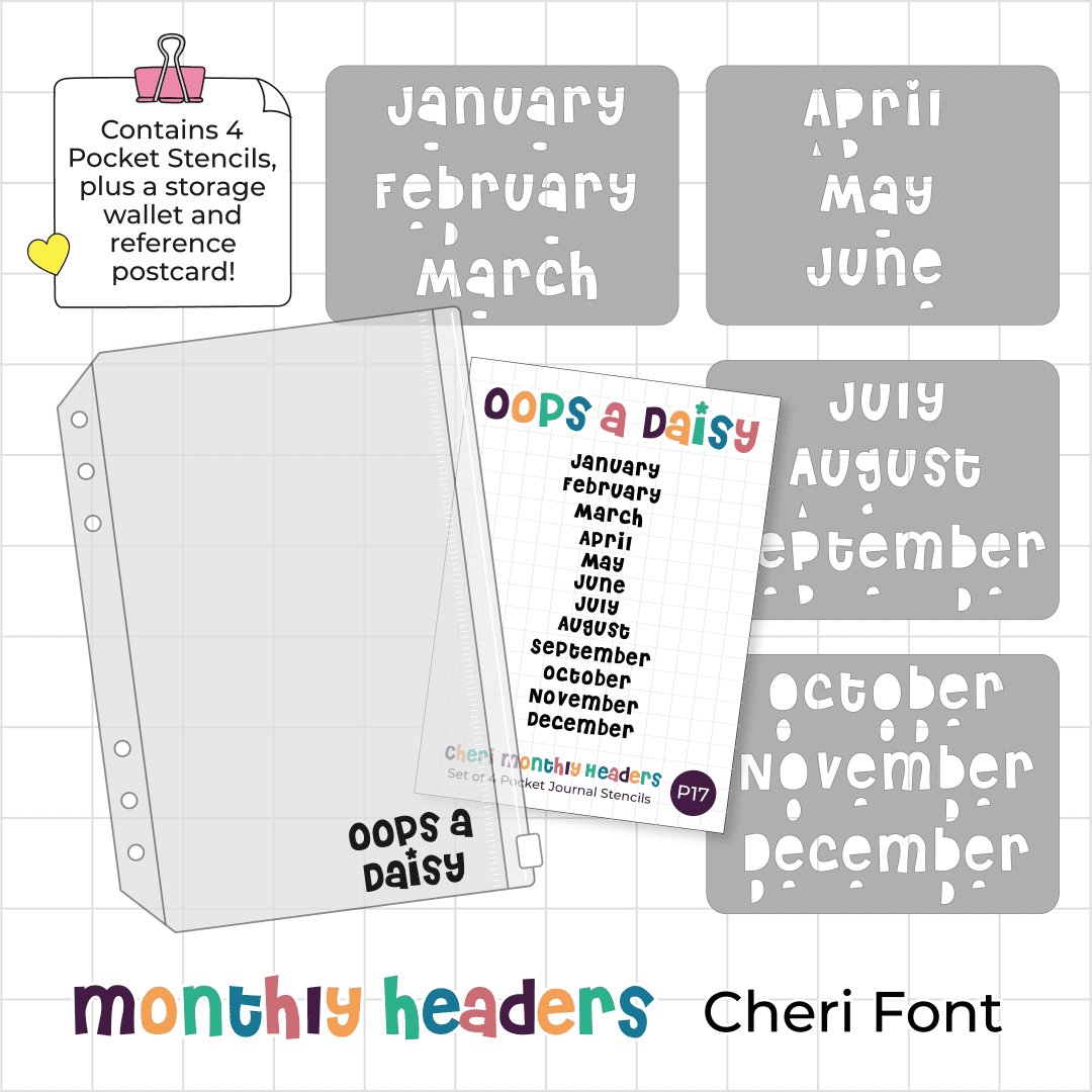 Monthly Headers - Cheri -  Pocket Journal Stencils - Set of 4