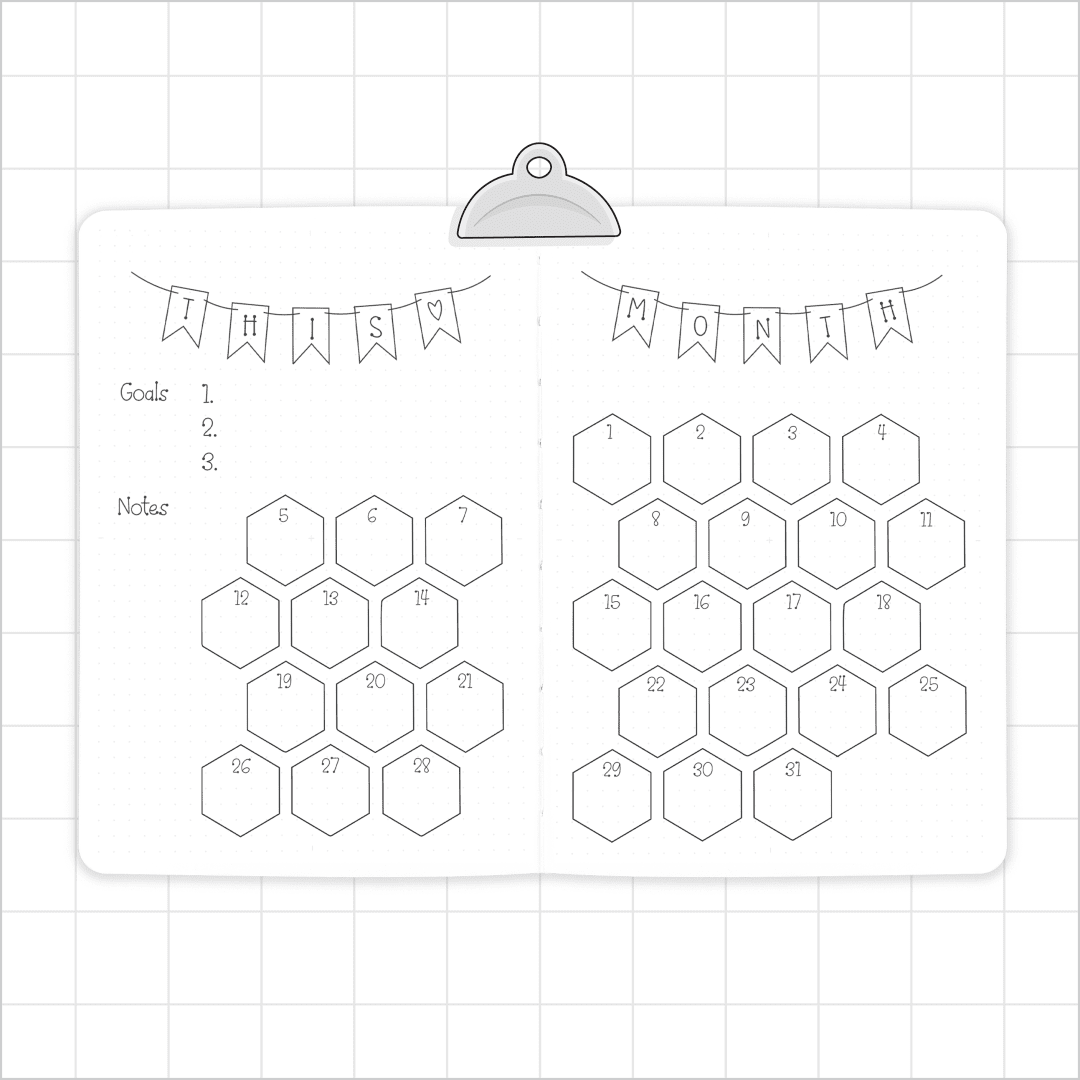 Hexagon Honeycomb Monthly Spread - Super Easy A5 Journal Stencil - A5 or B5